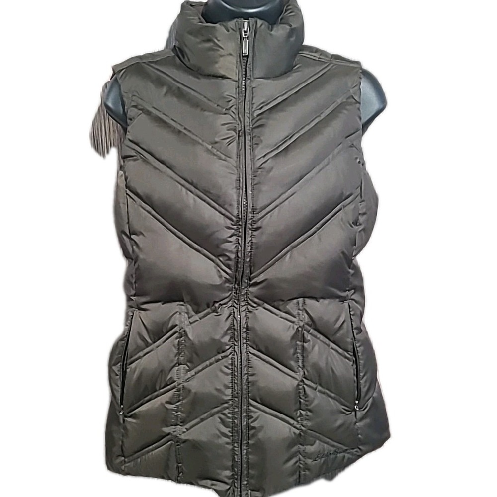 Women's Eddie Bauer Chocolate Brown Goose Down Vest XS Full Zip Quilted Warm